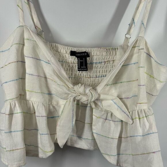 B45.  Forever 21 Front Tie Crop Linen top Size Small - Picture 1 of 7